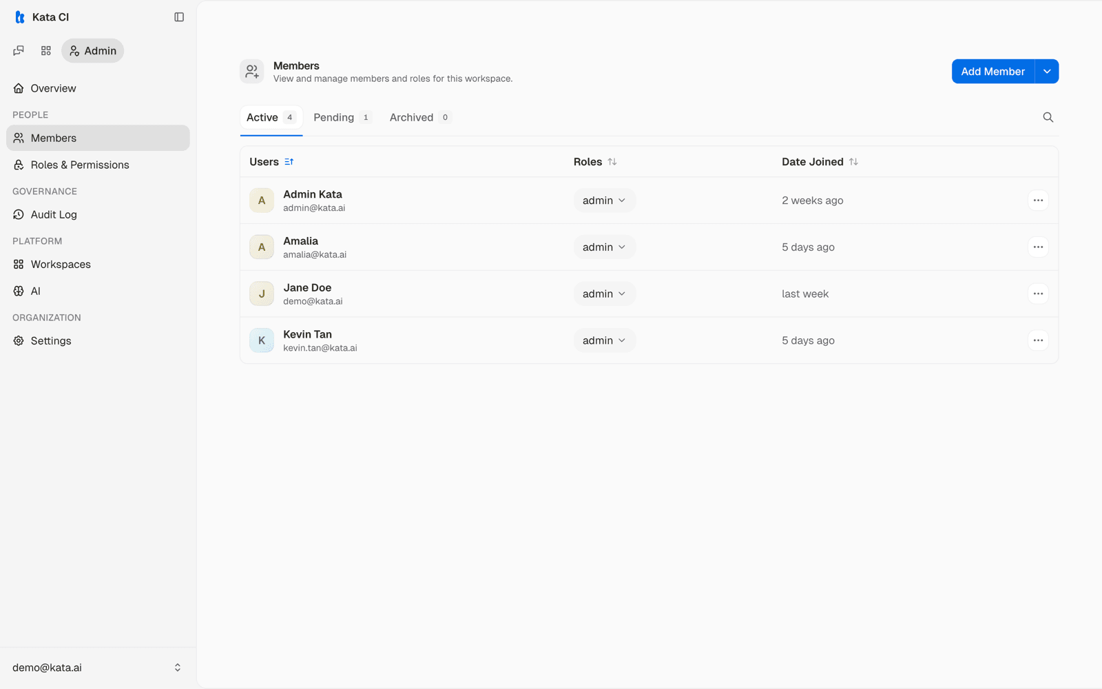 The Members page in Admin